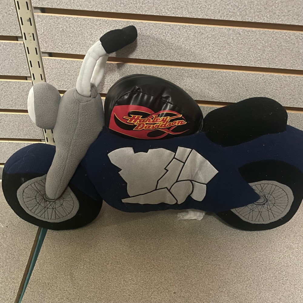 Harley Davidson Motorcycle Plush Pillow‎ Navy Blue Biker Decor Chopper 16 Inch